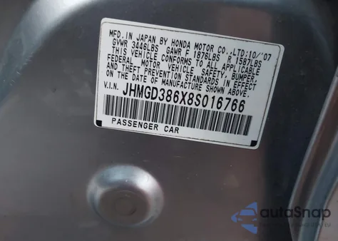 2008 Honda Fit Sport from USA, damaged, VIN JHMGD386X8S016766